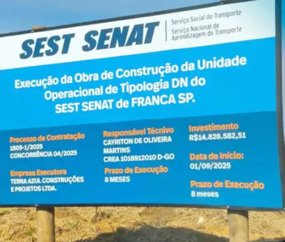 Sest Senat vai erguer nova unidade em Franca com investimento de R$ 16 milhões e previsão de 55 vagas de emprego