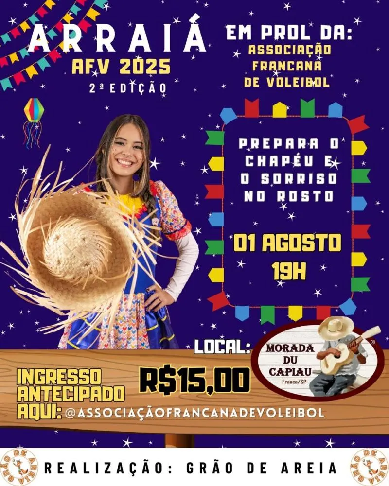 2ª edição do Arraiá da AFV promete noite de festa junina e solidariedade em Franca