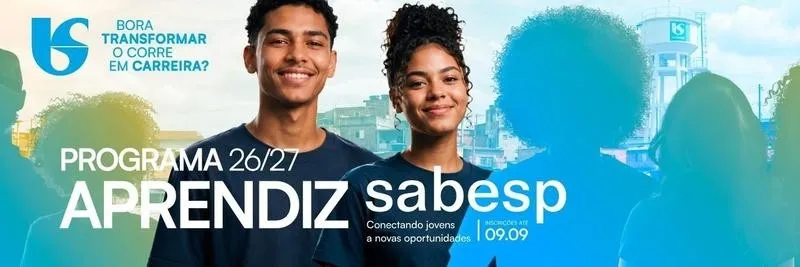 Sabesp está com 260 vagas abertas para Programa Aprendiz até 9/9 e amplia oportunidades para jovens de comunidades
