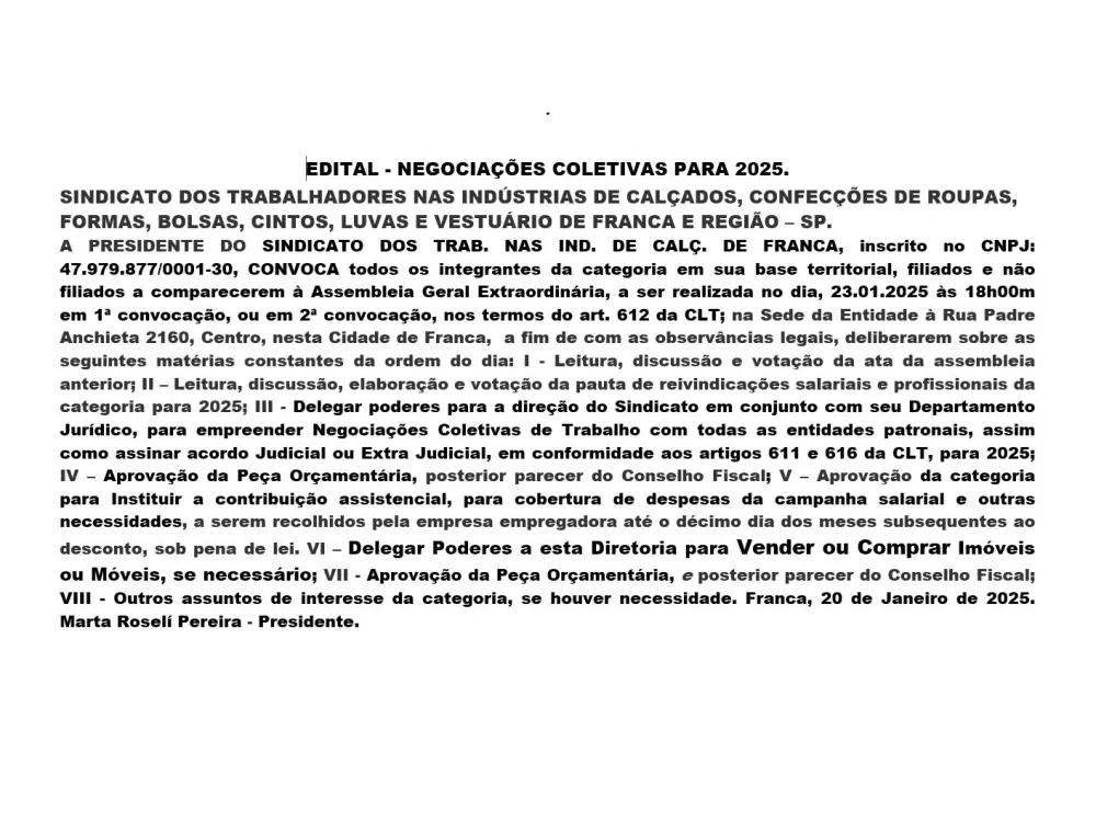 EDITAL - NEGOCIAÇÕES COLETIVAS PARA 2025