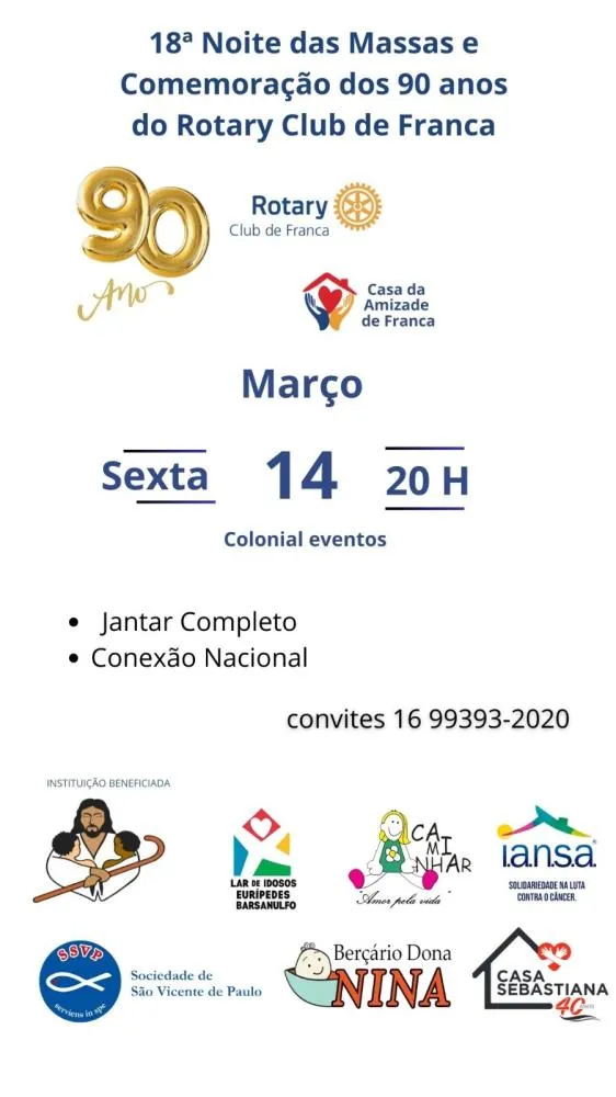 18ª Noite das Massas celebra solidariedade e 90 Anos do Rotary Club de Franca