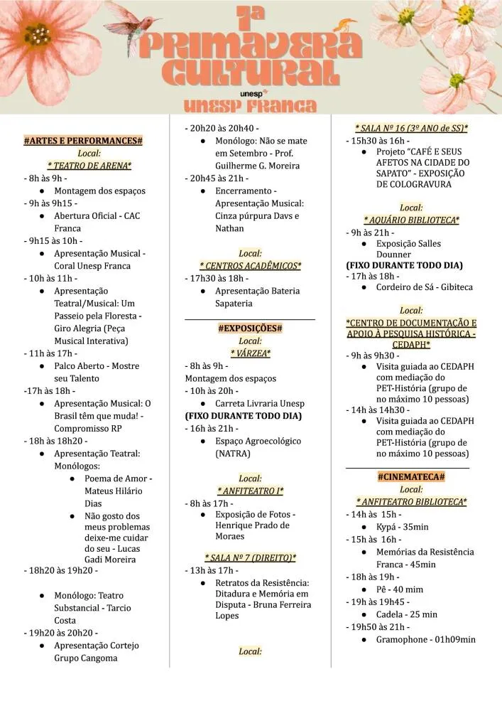 Primavera Cultural movimenta a UNESP Franca com música, teatro, feiras e oficinas